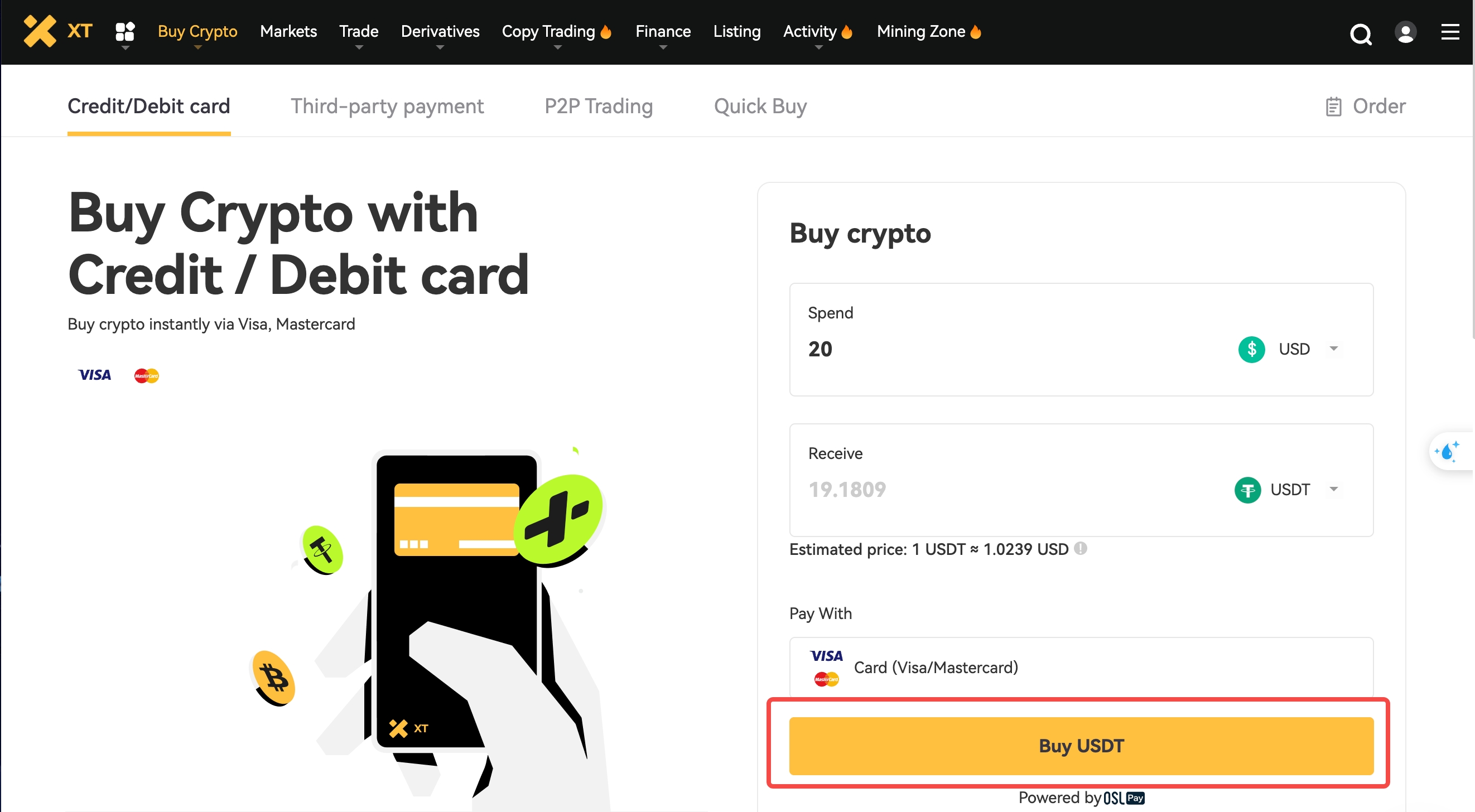 How to Buy USDT with a Bank Card on XT.com – Help Center